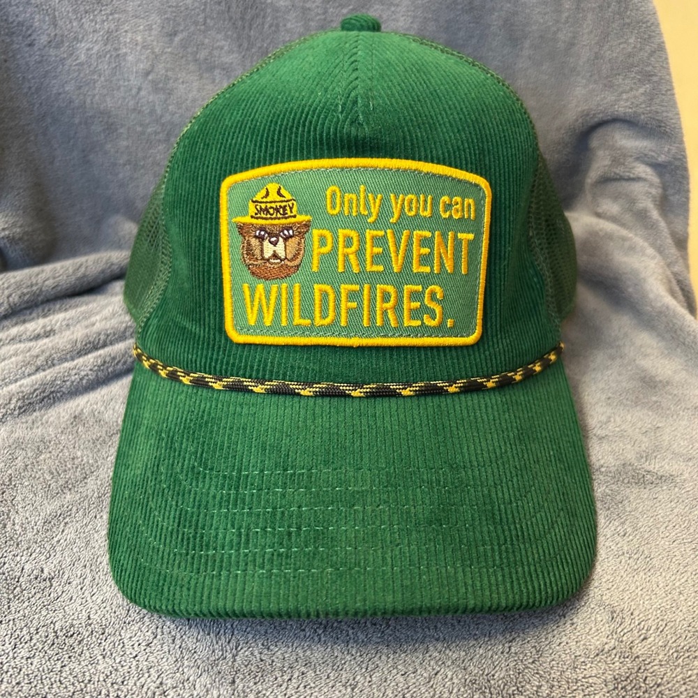 Smokey Bear Prevent Wildfires Green Corduroy Trucker Hat Snapback Mad Engine